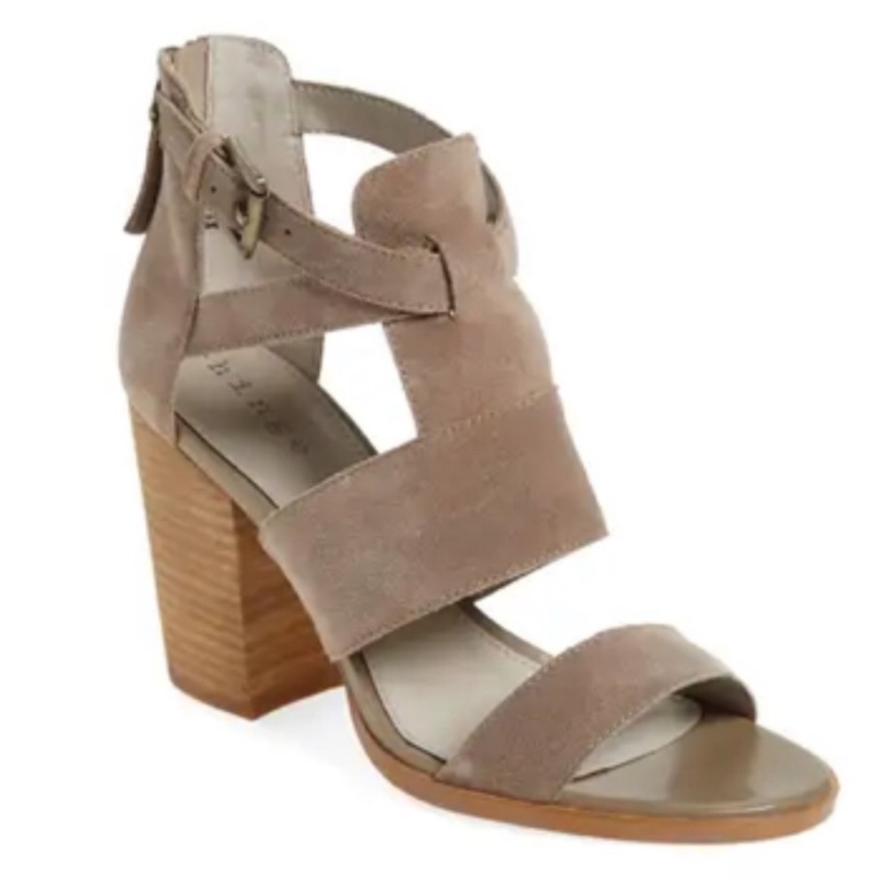 Hinge Taupe Block Heel Suede Sandals